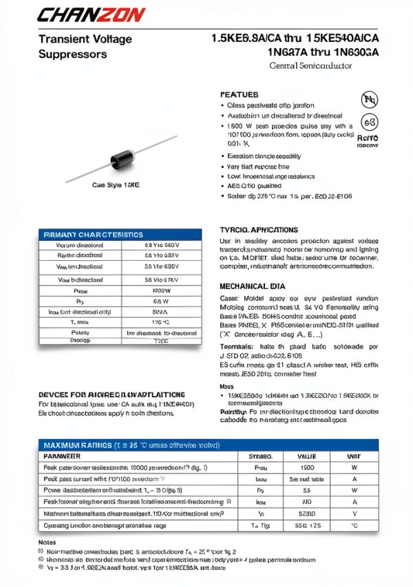 Chanzon TVS Diodes 1.5KE30CA 1500W 30V Pack of 20 Pieces-1