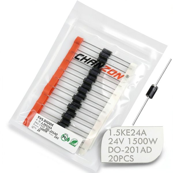 (Pack of 20 Pieces) Chanzon TVS Diodes 1.5KE24A 1.5KE24 1500W 24V DO-201AD (DO-27) Unidirectional Channel 1500 Watt 24 Volt-0