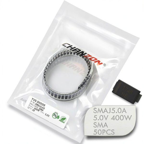 (Pack of 50 Pieces) Chanzon SMD TVS Diodes SMAJ5.0A SMJ5.0 400W 5V SMA (DO-214AC) Unidirectional Channel 400 Watt 5 Volt-0